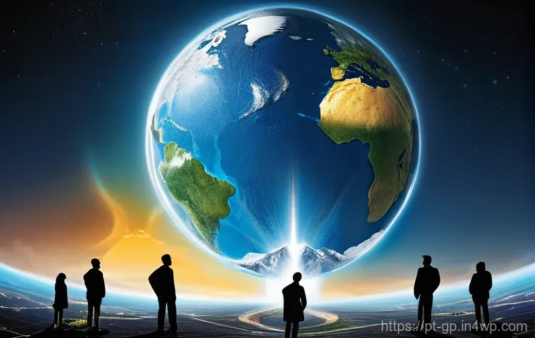 기상조절 연구의 주요 연구자 인터뷰 - **Prompt:** A compelling, optimistic image of a futuristic, sustainable Earth where advanced geoengi...