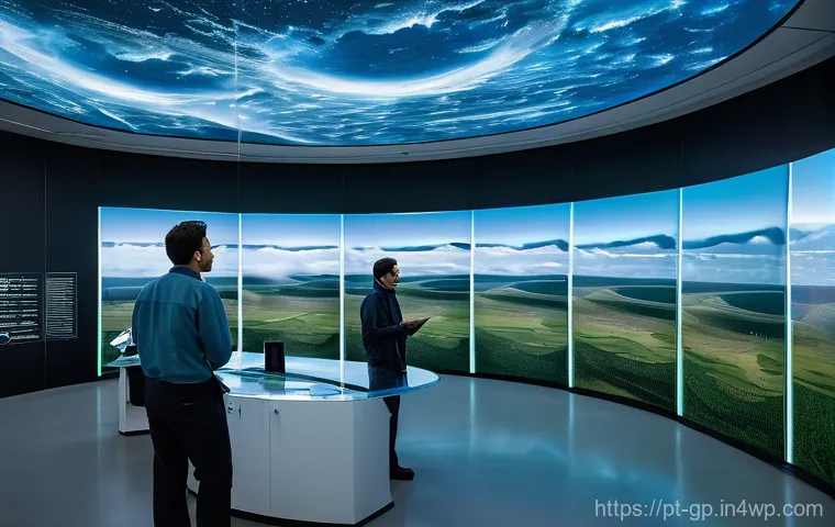 기상조절 기술의 안전성 확보 방안 - **Prompt:** A group of diverse scientists, dressed in modern, functional workwear, are in a highly a...