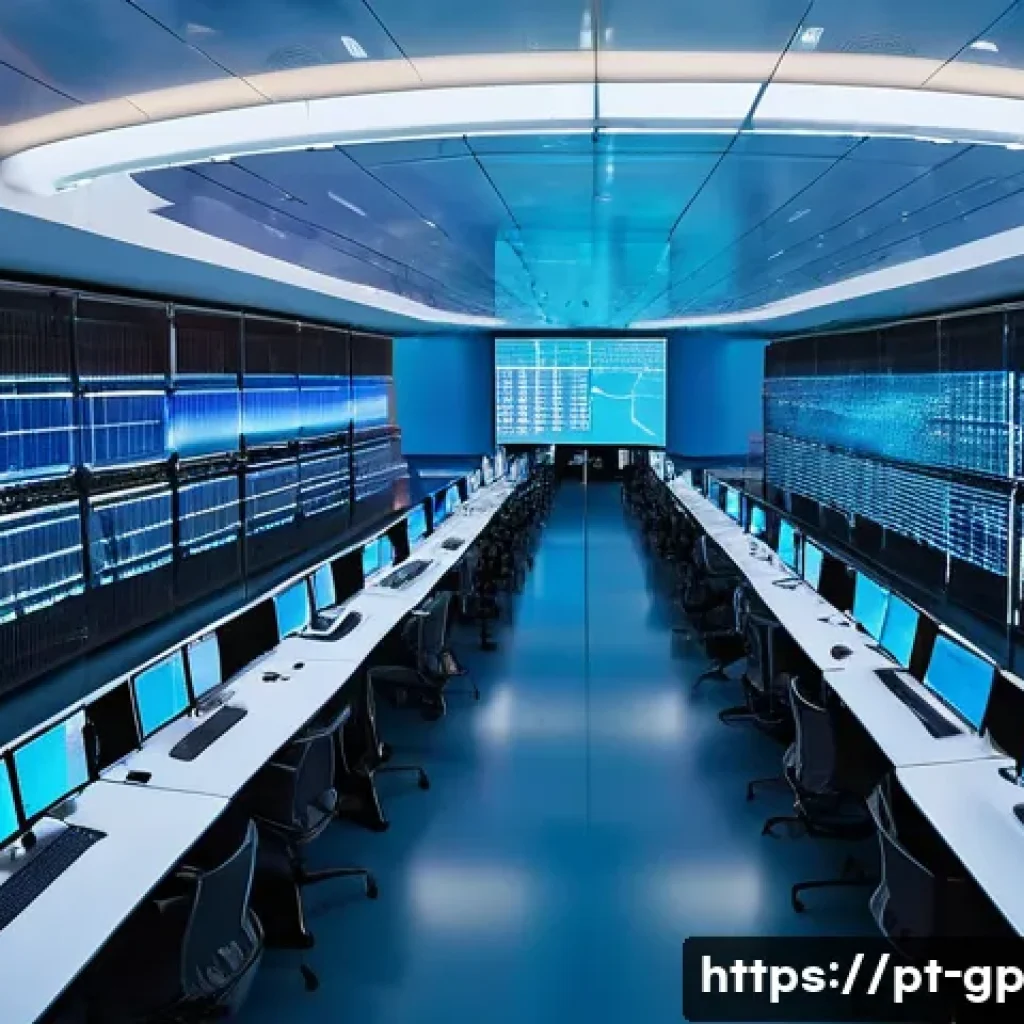 기상조절 연구를 위한 기후 데이터베이스 - **Prompt:** A dynamic, wide-angle shot of a cutting-edge climate data center. The main focus is on a...