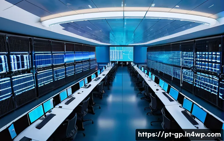 기상조절 연구를 위한 기후 데이터베이스 - **Prompt:** A dynamic, wide-angle shot of a cutting-edge climate data center. The main focus is on a...